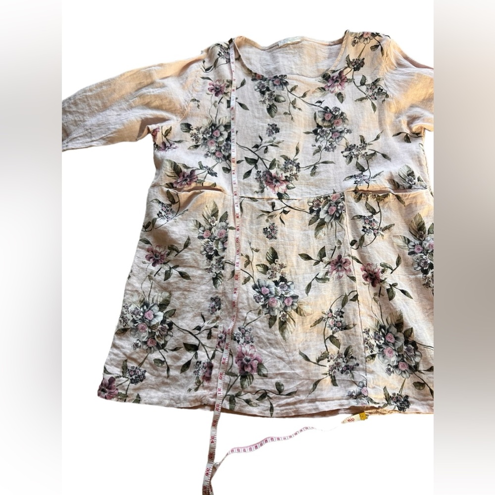 Italian luxury Pink Floral Tunic with Pockets, Made in Italy - 3/4 Sleeve - Picture 7 of 12